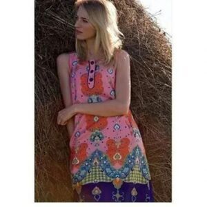 Anthropologie Maeve Orava Shift Dress Pink Size 0 Abstract Print Pockets